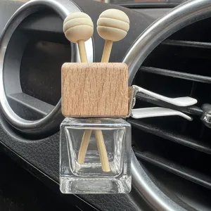 Car air freshener vent clip empty glass bottle with wooden cap and aroma diffuser sticks