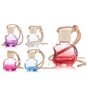 Colorful Apple Shaped Car Perfume Bottle Glass Essential Oil Diffuser Auto Hanging Ornament Aromatherapy Bottle