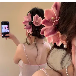 Large elegant orchid flower hair clip with fairy aesthetic for women hair styling