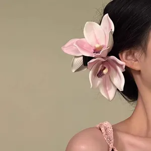 Elegant large pink orchid flower hair clip perfect for pure desire style photography props