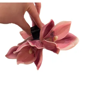 Realistic pink and purple cymbidium orchid flower hair claw clip for elegant women styling