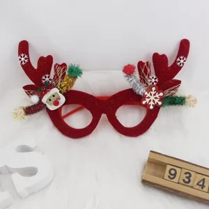 Montura de gafas de reno de Navidad con purpurina roja, Papá Noel y adornos de copos de nieve