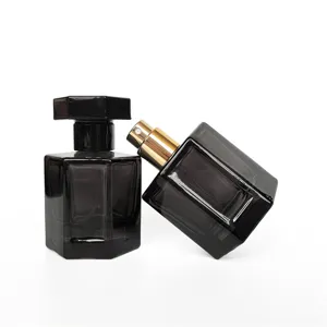 Flacon de Parfum en Verre Portable Flacon Pulvérisateur Vide Rechargeable Pour Voyage Et Usage Quotidien Récipient Hexagonal Noir