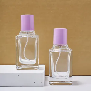 Botella de Perfume Recargable Botella Dispensadora Cuadrada de Vidrio Transparente Espesado con Bomba de Spray Contenedor Cosmético Portátil