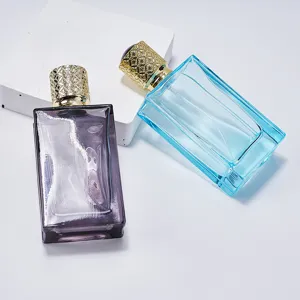 50ml square glass perfume bottle empty refillable spray container with elegant gold cap detail