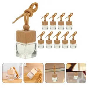 Bottiglia di Profumo per Auto in Vetro Trasparente Minimalista Fiala Sospesa di Olio Essenziale Vuota Con Tappo di Legno e Corda