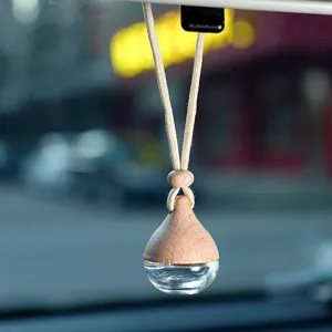 Flacon parfum voiture pendentif suspendu verre bois goutte diffuseur d'huile essentielle