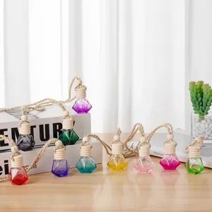 Colorful diamond car perfume glass bottle pendant with wooden cap for rearview mirror.