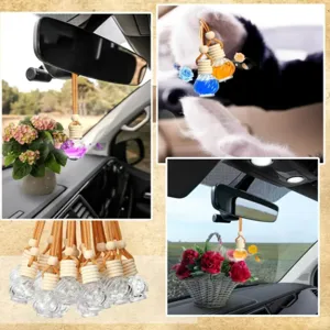 Car hanging perfume bottle essential oil diffuser empty glass bottle with wooden lid for auto decor.