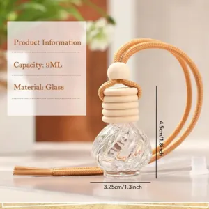 Car hanging perfume bottle glass essential oil diffuser bottle with wooden cap 9ml