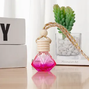 Colorful diamond car perfume bottle glass hanging ornament rear view mirror pendant