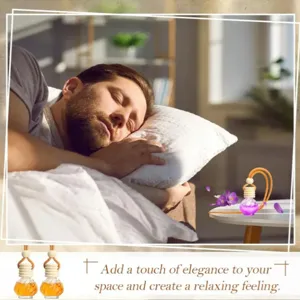 Car hanging perfume bottle aroma diffuser essential oil bottle detail view with elegant design.