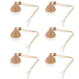 6pcs Flacon de Parfum de Voiture Goutte d'Eau Capuchon en Bois Diffuseur Pendentif