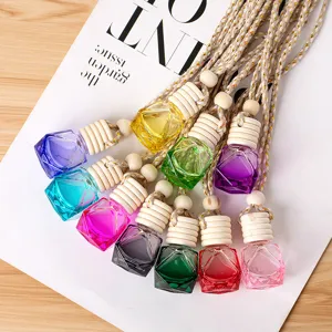 Colorful diamond car perfume bottle hanging pendant auto aromatherapy air freshener glass container