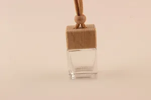 10ml τετράγωνο κρεμαστό μπουκάλι αρώματος αυτοκινήτου γυάλινο διάχυσης με ξύλινο καπάκι και σχοινί.