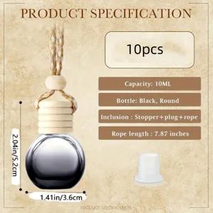 Vue détaillée du flacon de parfum de voiture, bouteille diffuseur en verre noir de 10ml.