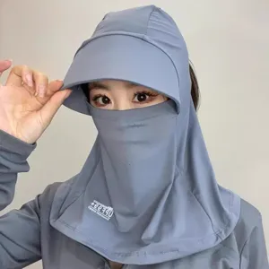 Full coverage cooling silk sun protection hat with face and neck cover for cycling