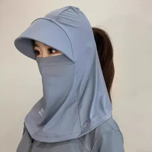 Full coverage ice silk sun hat with integrated face mask and neck protection for cycling.