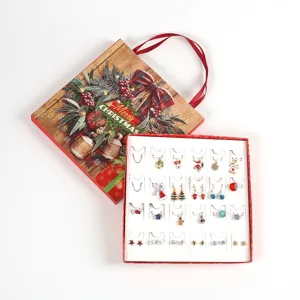 Calendario de adviento de joyas de Navidad set de regalo con 24 dijes y pendientes