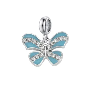 Funkelnder Schmetterlings-Charm aus blauer Emaille mit Kristallen für DIY-Schmuck