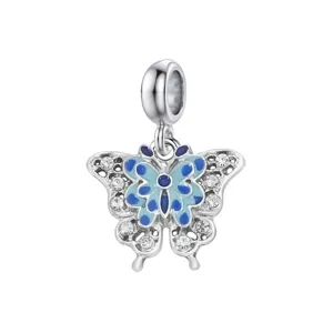 Exquisiter blauer Emaille-Schmetterling-Charm mit Kristallen für DIY-Schmuckarmbänder.