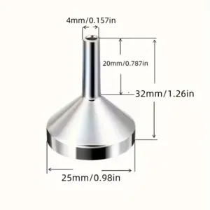Detailierte Maßansicht des Mini-Trichters aus Aluminium mit genauen Maßen für präzises Befüllen.