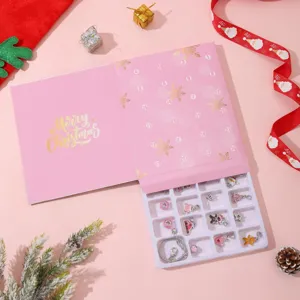 Pink Christmas advent calendar with 24 DIY jewelry charms and bracelet set