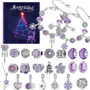 DIY Charm Armband Bastelset Für Mädchen Lila Rosa Legierung Strass Schmuck Weihnachten Adventskalender Geschenkbox Set