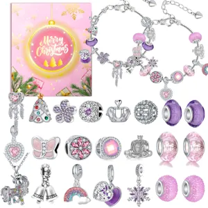 Festliches lila und rosa DIY Bettelarmband Schmuckset für Mädchen Weihnachtsgeschenk
