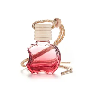 Apple shaped car perfume glass bottle essential oil diffuser with wooden cap and hanging rope