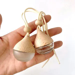 Pendentif flacon de parfum de voiture, bouchon en bois larme diffuseur d'huile essentielle.