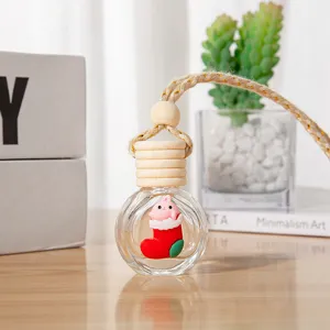 Car hanging perfume glass bottle with wooden cap, cute Christmas stocking miniature decor.