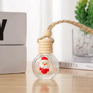 10ml car perfume glass bottle with Santa Claus pendant, wooden lid diffuser for vehicle decor.