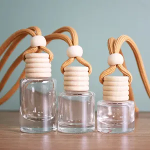 Flacons parfum voiture verre transparents pendentif diffuseur bouchons en bois corde.