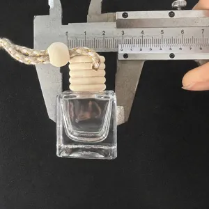 Transparent square glass perfume bottle pendant, empty car diffuser bottle 10ml