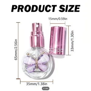 Nachfullbare Glas Parfum Zerstauber Flasche mit lila Schmetterling und rosa Kappe fur Reisen.