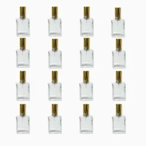 15ml glass perfume bottles set, empty clear sample spray atomizers with gold caps.