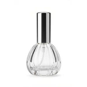 Διαφανές γυάλινο μπουκάλι αρώματος 15ml με ασημένιο καπάκι, αντλία καλλυντικό δοχείο.