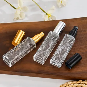 12ml Μακρύ ορθογώνιο διαφανές γυάλινο μπουκάλι αρώματος με μοτίβο ρόμβου φορητός ψεκαστήρας