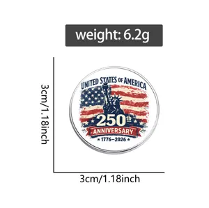 Commemorative United States badge showing 3cm diameter and 6.2g weight specifications