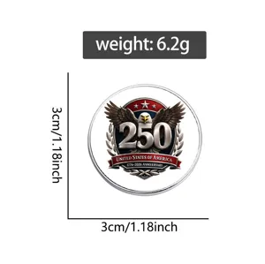 Detail showing 3cm diameter and 6.2g weight of the US 250th Anniversary commemorative badge