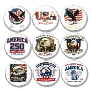 Set of 9 American Independence Day metal badges with bald eagle and USA flag designs