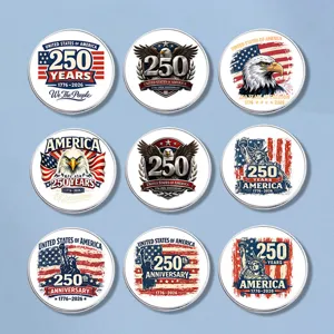 America 250th Anniversary Commemorative Zinc Alloy Brooch Round Statue of Liberty Bald Eagle US Flag Patriotic Medallion Badge For Independence Day Unisex