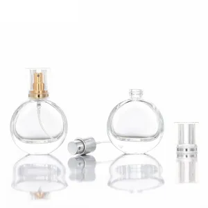 25ml flache runde Glas Parfümflasche leere kosmetische Sprühflasche mit Pumpe