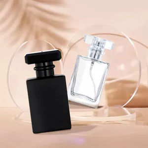 Square glass perfume spray bottle 30ml 50ml empty cosmetic refillable container detail view