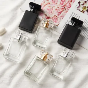 Square glass perfume bottle cosmetic spray bottle empty refillable container for travel use