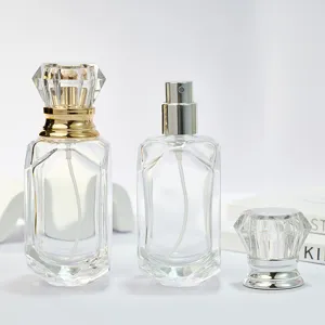 50ml empty clear glass perfume atomizer bottle with luxury crystal diamond cap and spray pump