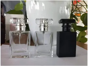 Square glass perfume bottle 50ml refillable fine mist atomizer empty cosmetic container