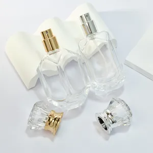 50ml clear glass perfume bottle with diamond cap empty refillable cosmetic spray atomizer