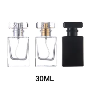 Set of 3 square glass empty perfume spray bottles 30ml cosmetic atomizer refillable